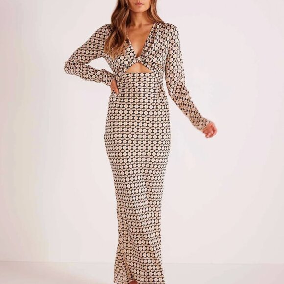 NWT Minkpink geometric print long sleeve midi dress SMALL - Picture 5 of 5